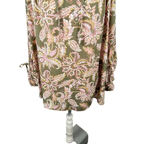 Belle Kim Gravel Boho Free Spirit Blouse Olive Dusk Paisley Peasant Top Size 1X - Picture 4 of 10
